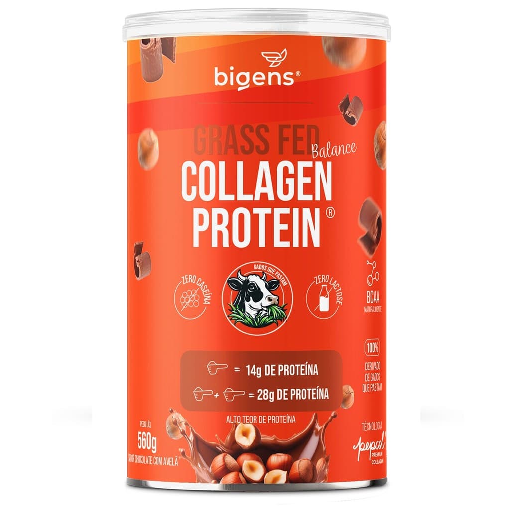Grass Fed Balance Collagen Protein® 28g Proteína | Colágeno Pepcol®| Chocolate Avelã | 560g Bigens