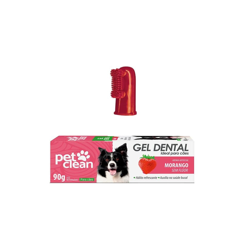 Kit Gel Dental Pet Clean + Escova Dente Dedeira Cães Gatos