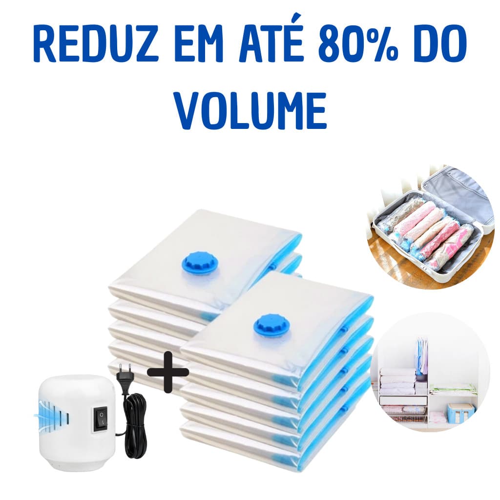 Kit Saco a Vácuo Roupas Edredom Com Bomba Elétrica Ideal para Viagem Organização Economia de Espaço