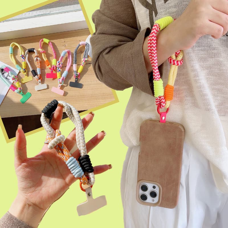 Correia Curta Do Telefone Móvel Coreia Universal Trançado Pendurado Corrente Anel Cabo Com Remendo Alça De Pulso Celular