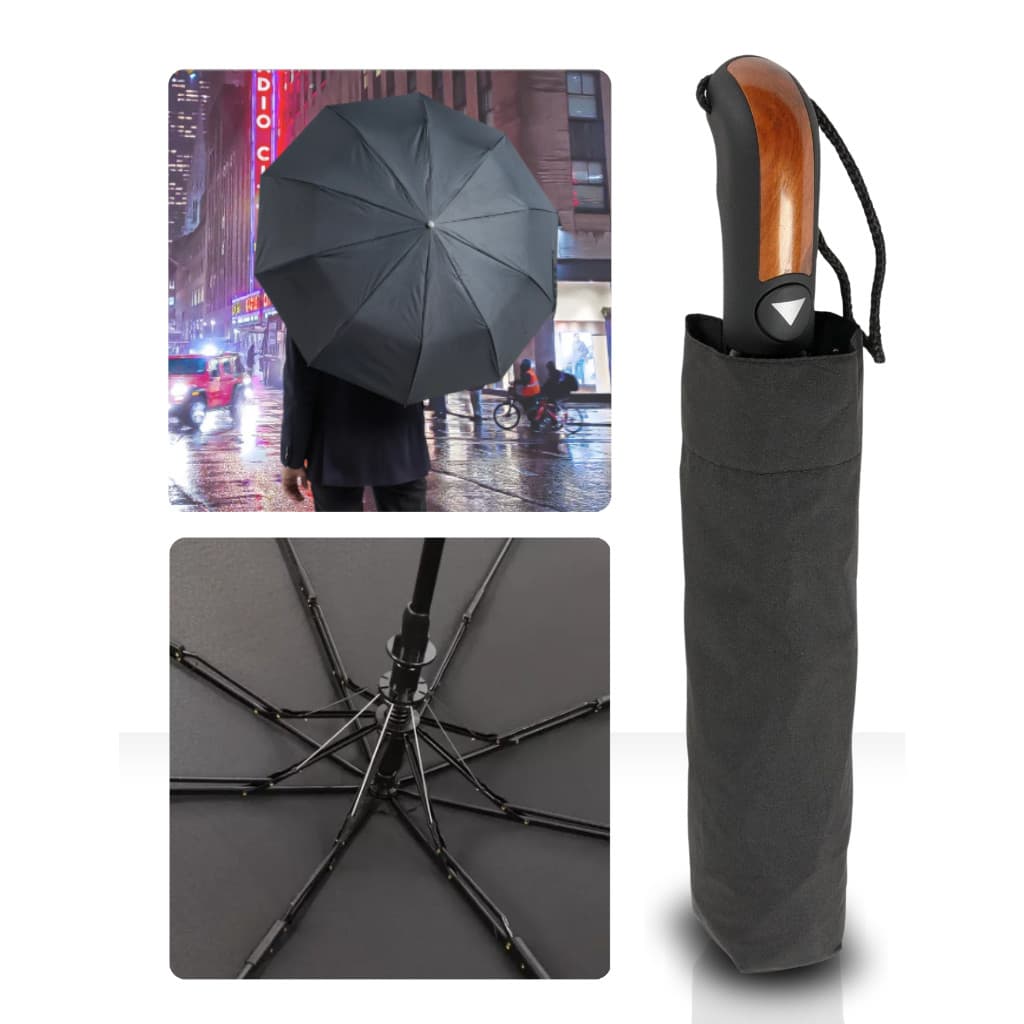 Guarda Chuva Semi-automático Sombrinha Reforçado Grande com Cabo Detalhe Madeira