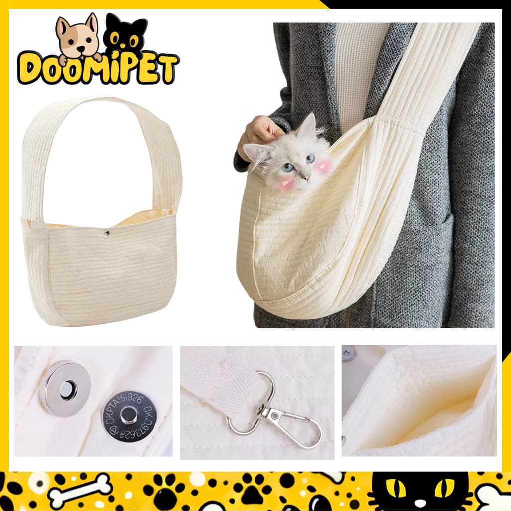 Bolsa Pet Transversal De Ombro Para Gatos E Cães – Portátil, Estilosa E Em Tecido De Algodão
