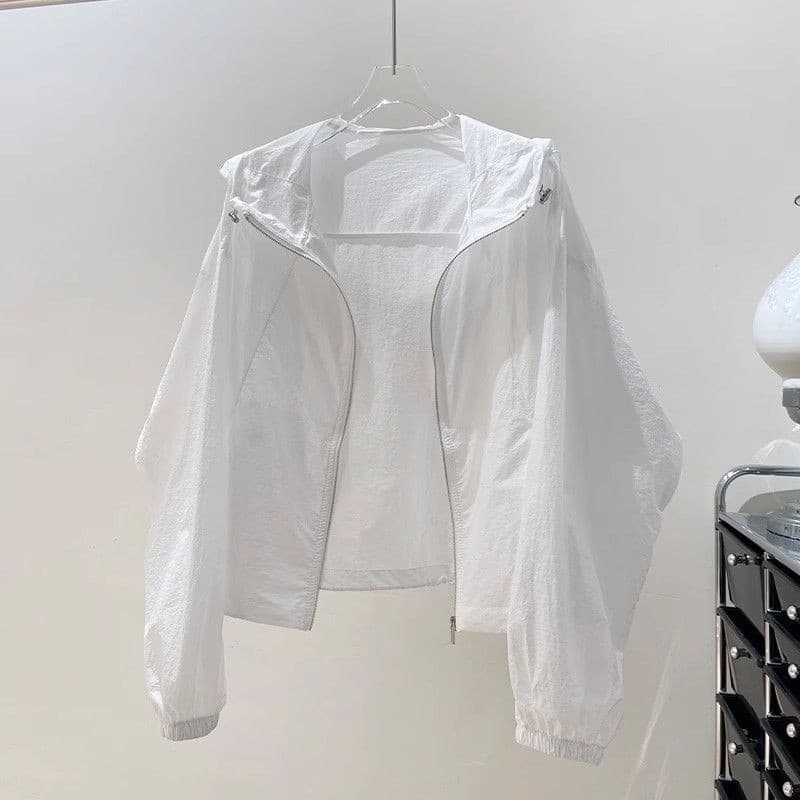 Temperamento Respirável Protetor Solar Roupas Femininas cardigan Fino Jaqueta Primavera E Verão Com Capuz C19 Zíper De S