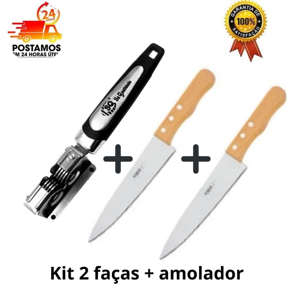 Kit 2 Facas Chef Inox 5″ Profissional + Amolador – Corte Preciso na Cozinha Carnes Legumes