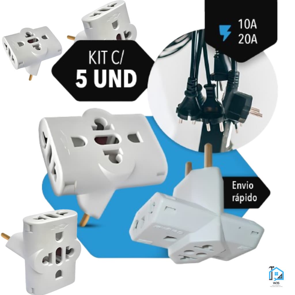 Adaptador de Tomada T Multiuso Triplo 10A Benjamin Plug pino Maciço Durável Universal 110/220v