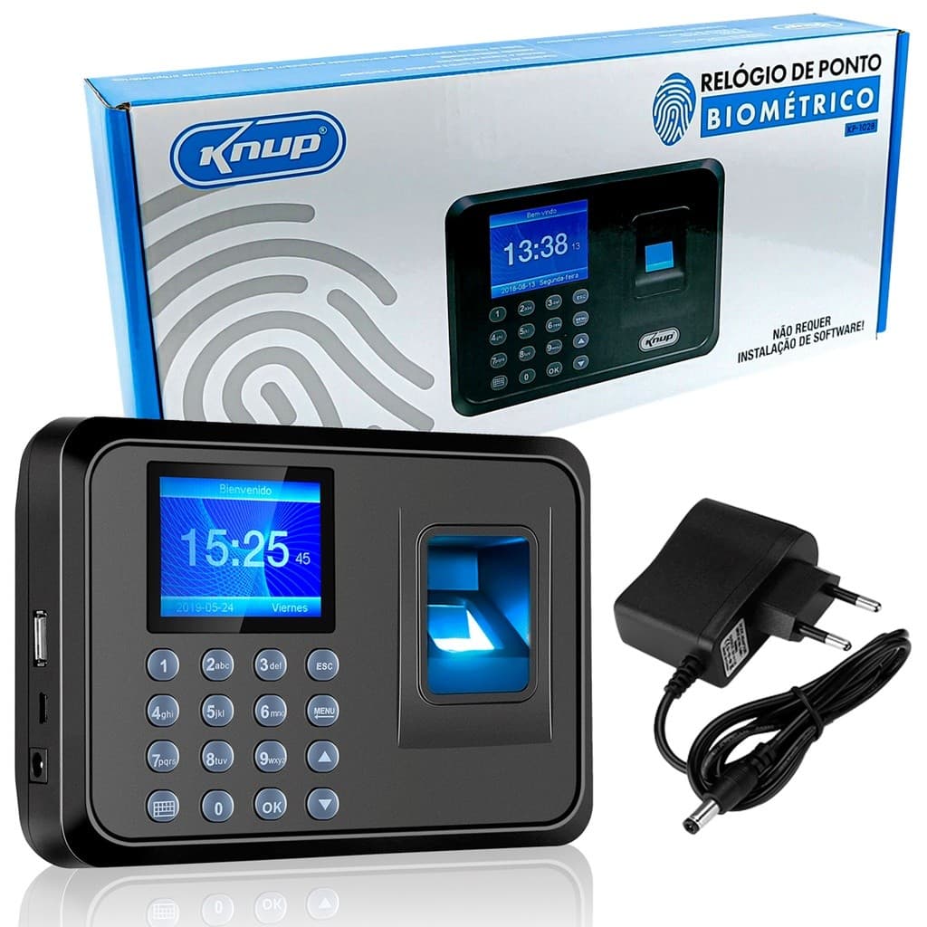 Relógio de Ponto Biométrico Eletrônico Horário Trabalho Máquina Leitor de Impressão Digital