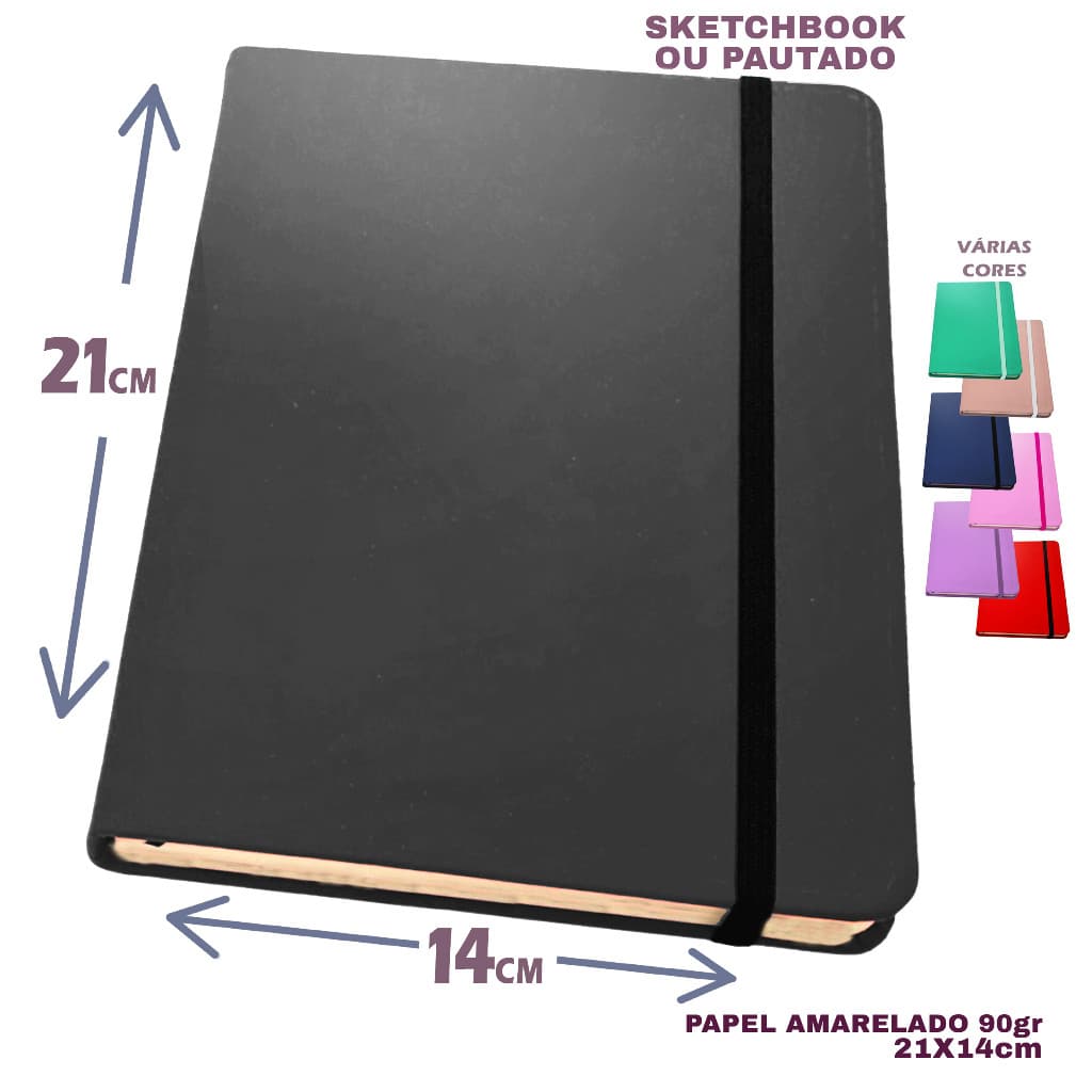 Caderno sketchbook para desenho 21x14 várias cores folhas amareladas 90g