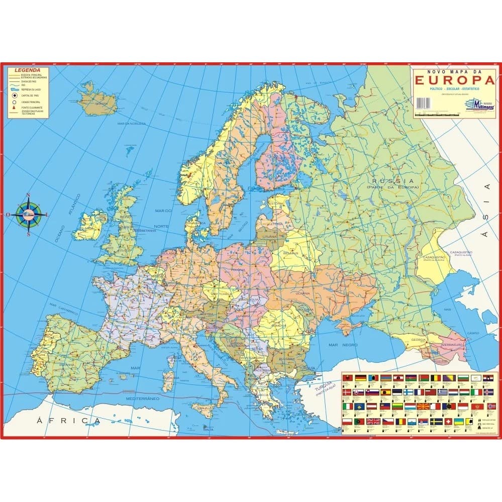 Mapa Geográfico Político Escolar Planisférico Gigante Da Europa Continente Europeu Para Viagens Turismo Passeios Turista
