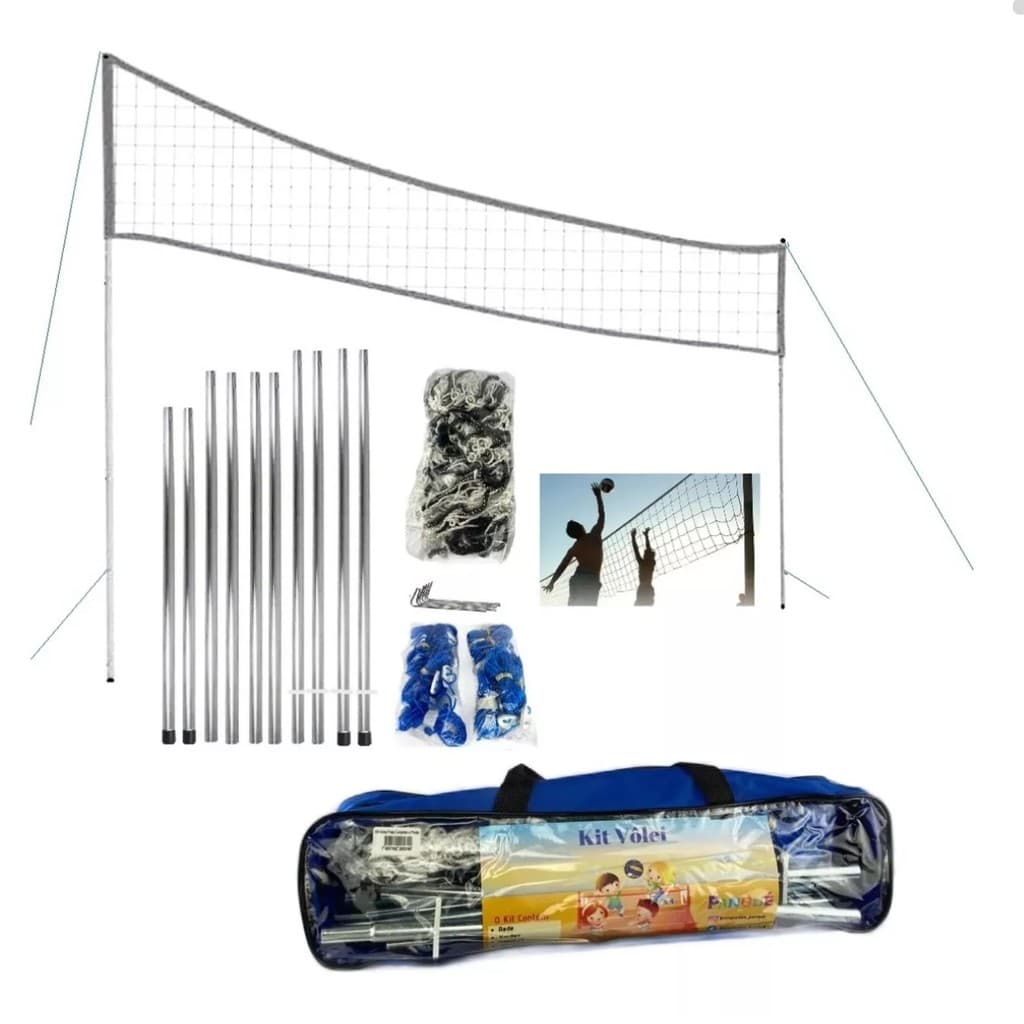 Kit Volei de Praia Rede 8m Com Poste e Varão