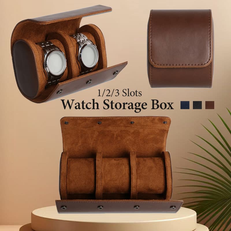 Caixa De Armazenamento De Relógio Portátil Universal 1/2/3 Slots Rolo De Couro Caso De Viagem Almofadas Removíveis E Org