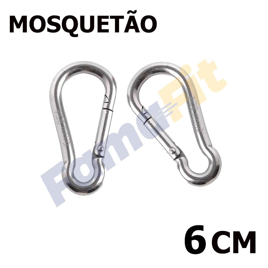 Mosquetão 6mmx60mm 6cm com Trava Engate Rapido Aço Academia