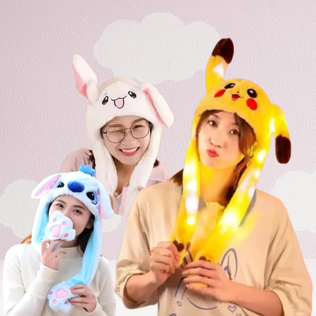 Touca com Luzes e Movimentos nas Orelhas - Pikachu, Hello Kitty e Stitch