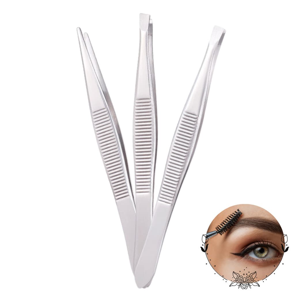 Kit 3 Pinças Profissionais em Aço Inoxidável Para Sobrancelha Remoção de Pelos da Sobrancelha