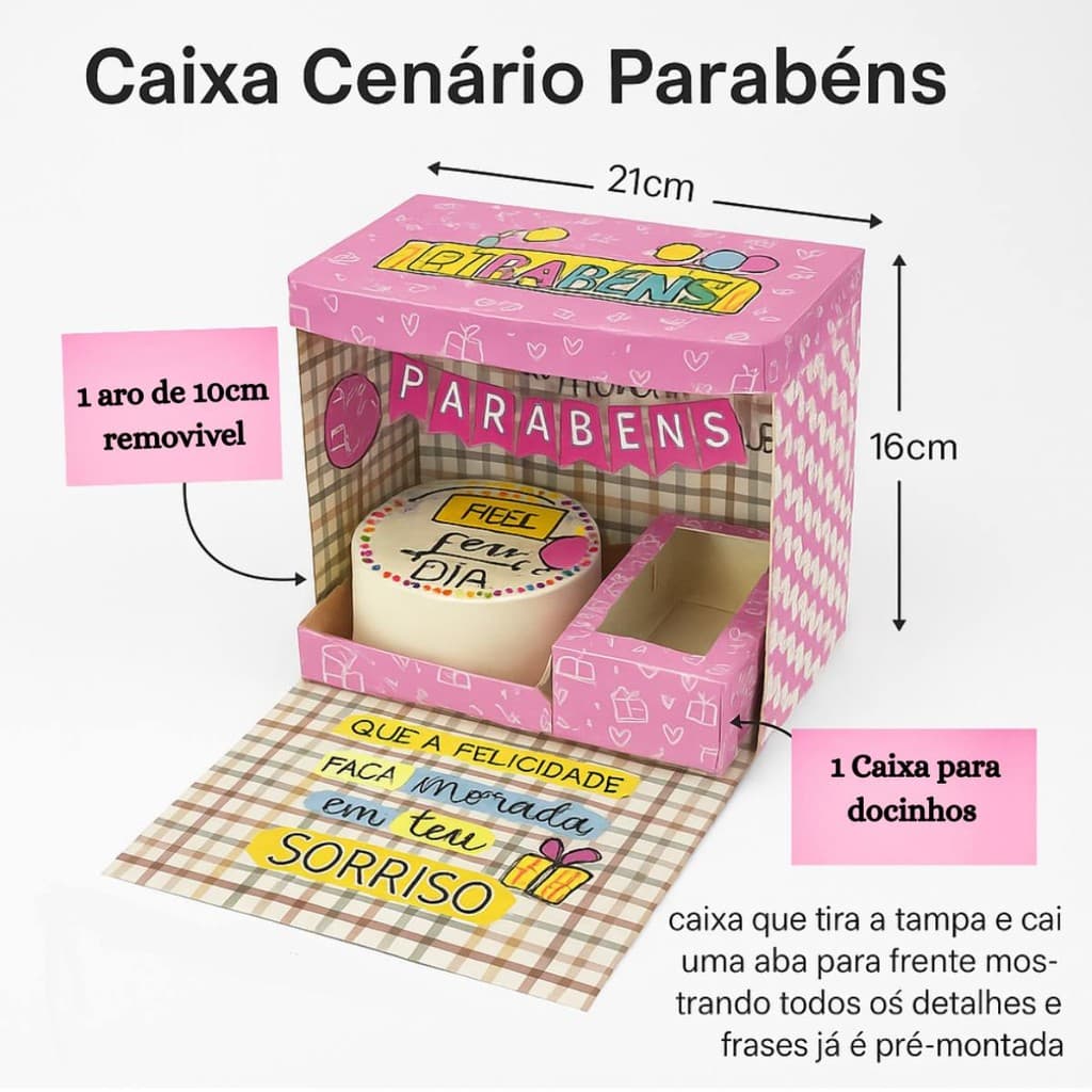 Caixa Cenário Parabéns Surpresa Lembrancinha Festa Aniversário Presente Criativo Decorativa 1Unidade