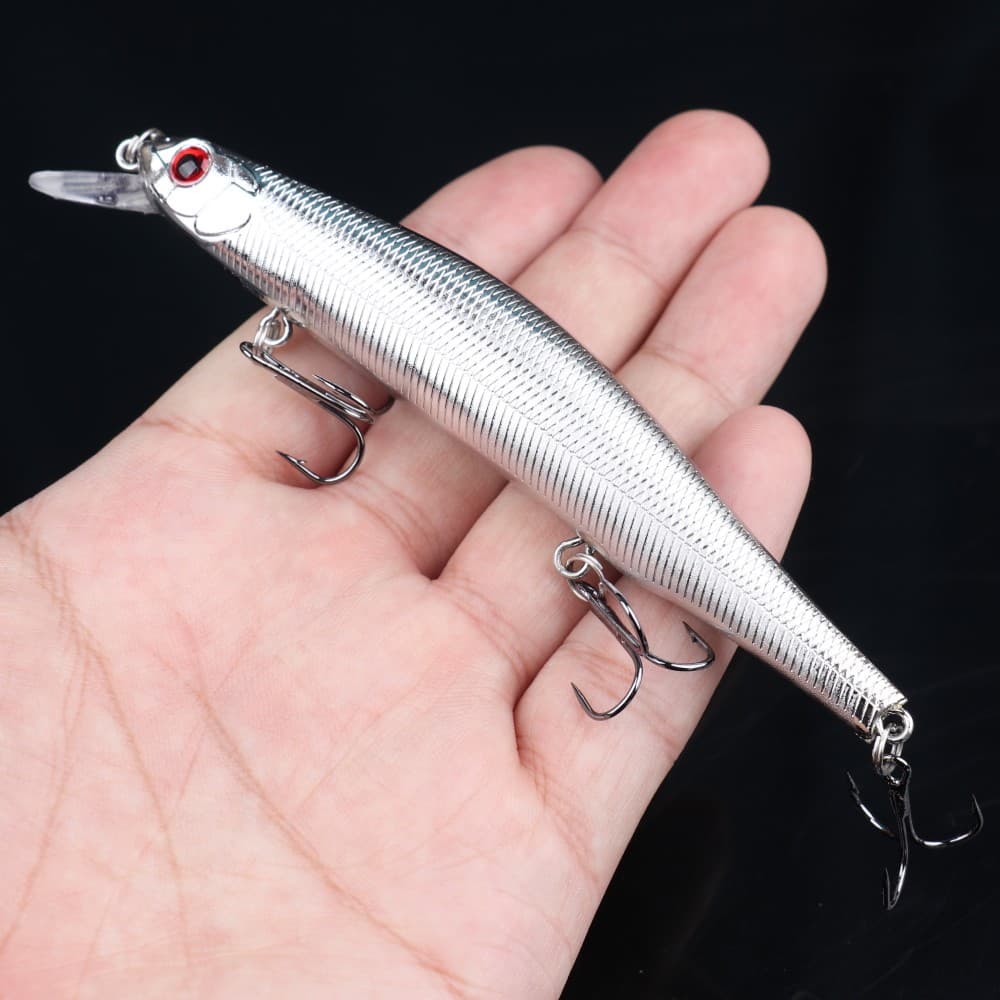 1 Pçs Longo Minnow Cinza Iscas De Pesca Isca Artificial Para Baixo Pique Tamanho Misto