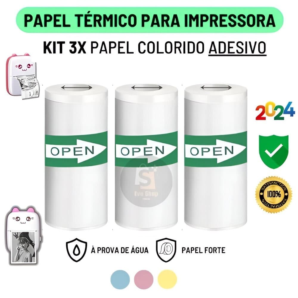 Kit 5 Bobina Etiqueta Térmica Adesiva 57x30mm Branco Rolo Para Mini Impressora Portátil a Prova De Água