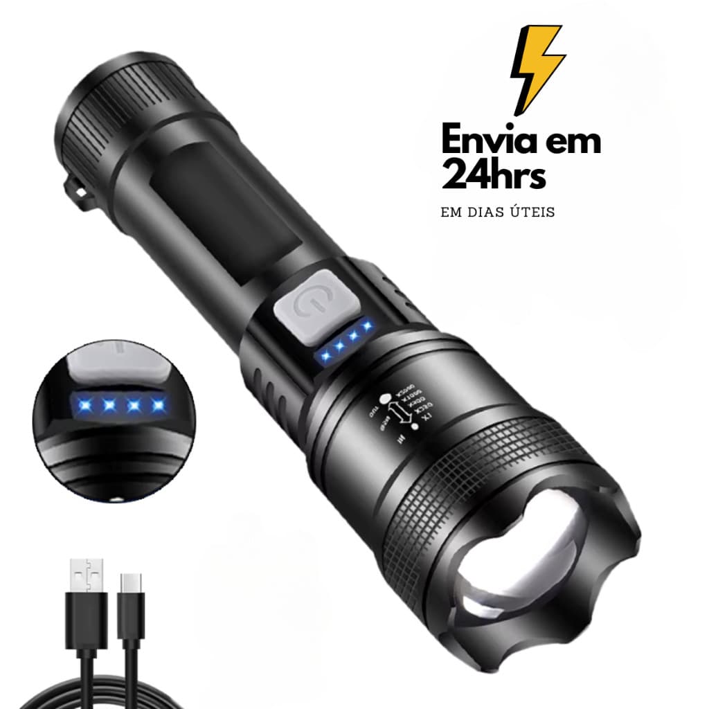 Lanterna Led Militar 4 Em 1 T9 Tática Potente Forte Longo Alcance usb recarregável pesca camping