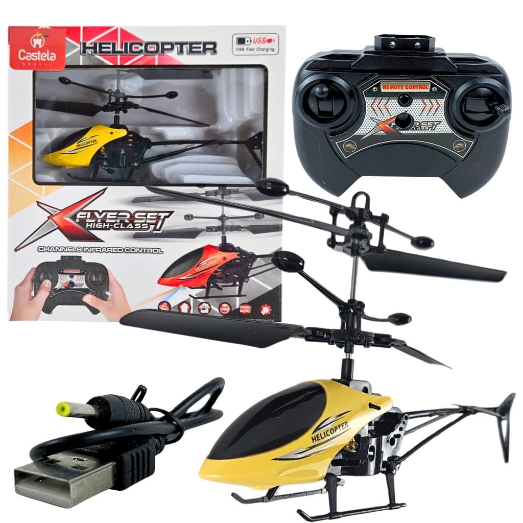 Brinquedo Helicóptero de Controle Remoto Amarelo Infravermelho - Castela