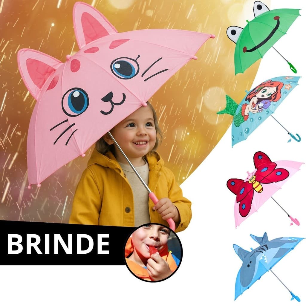 Guarda Chuva Infantil Criança Automático Reforçado Proteção Sol UV Estampada