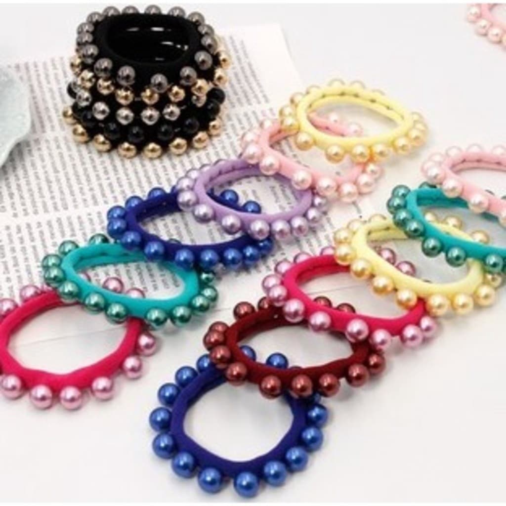 KIT 24 unidades Elástico de cabelo Com Pérolas branco/preto acessorios xuxinha para cabelo Rabico de cabelo-YOUYI