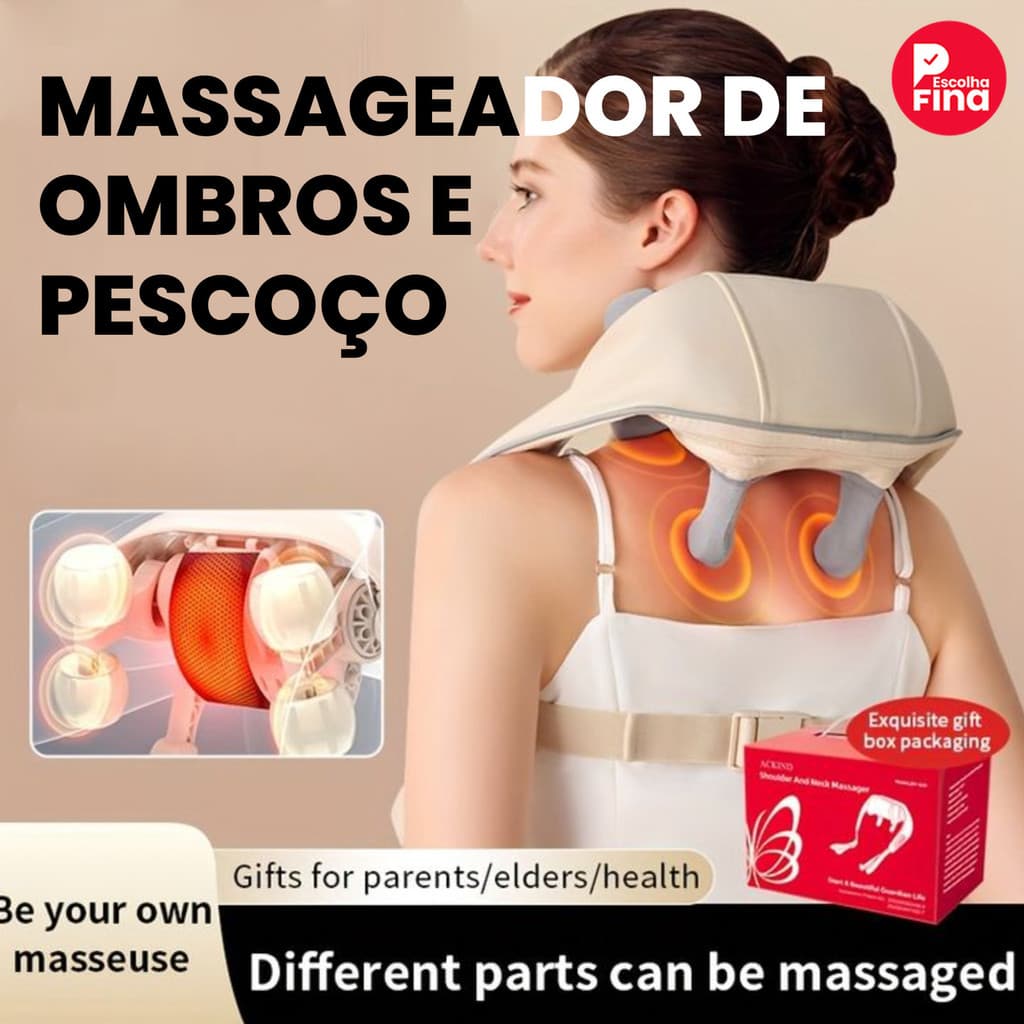Massageador de Pescoço e Ombros, Alívio de Tensão, Função de Aquecimento, Relaxamento Muscular Profundo