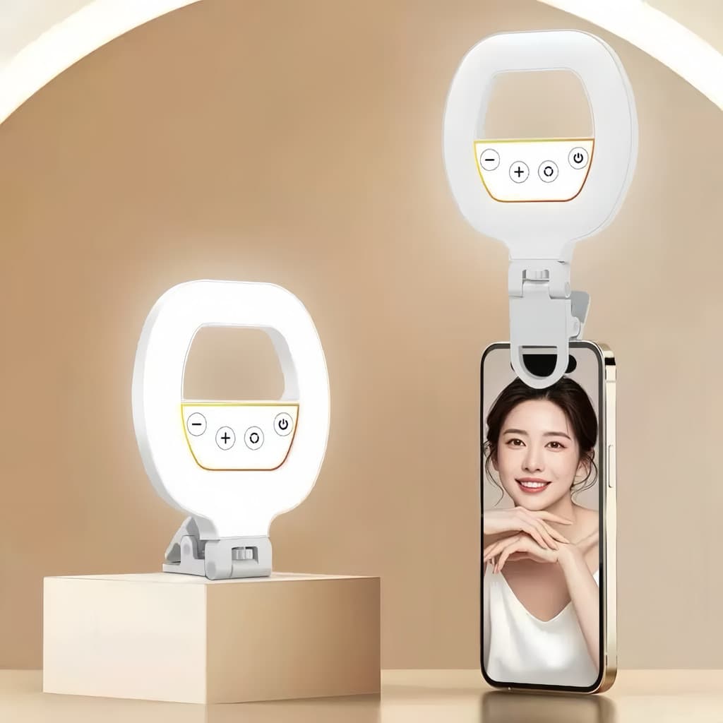 Selfie Ring Light Clip-On Phone Mirror 3 modos 3 níveis de brilho 90° Substituição portátil