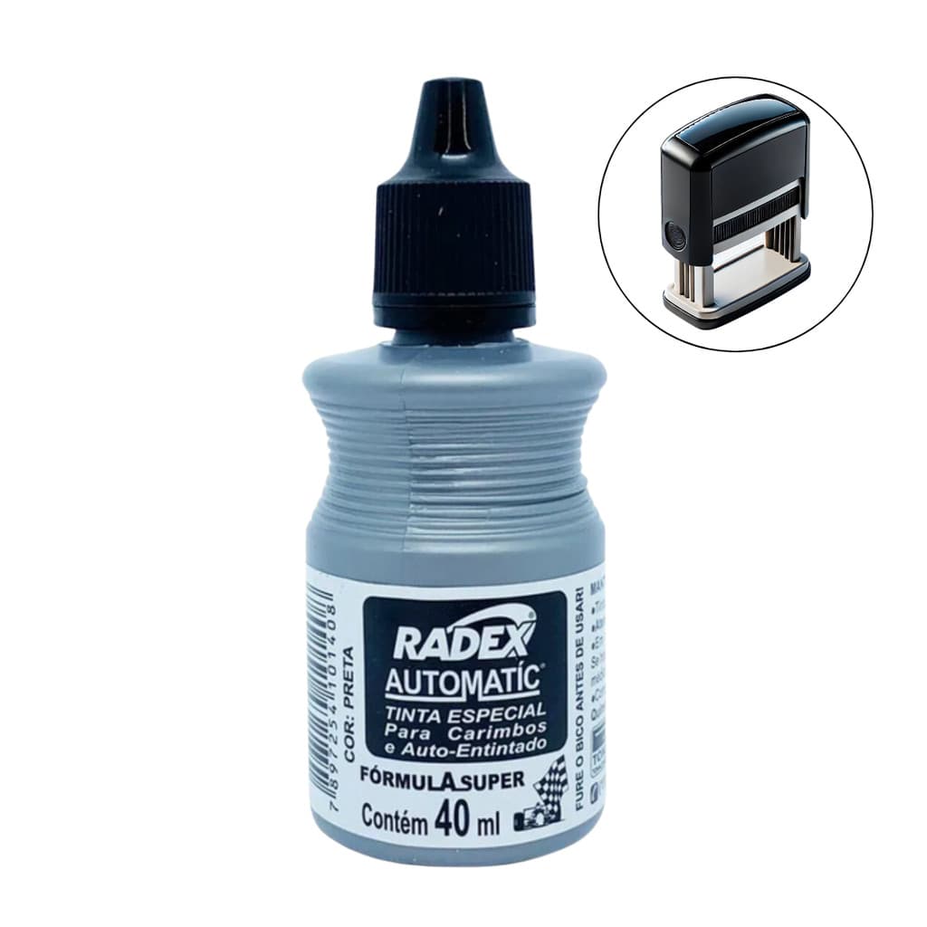 Tinta Para Carimbo Automático Automatic Radex Preto 40ml