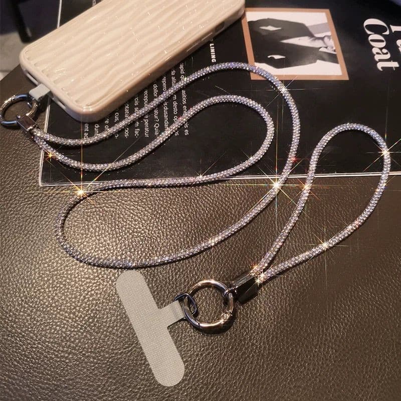 Cordão De Pescoço C Glitter  Para Celular Resistente Com Adaptador Transparente