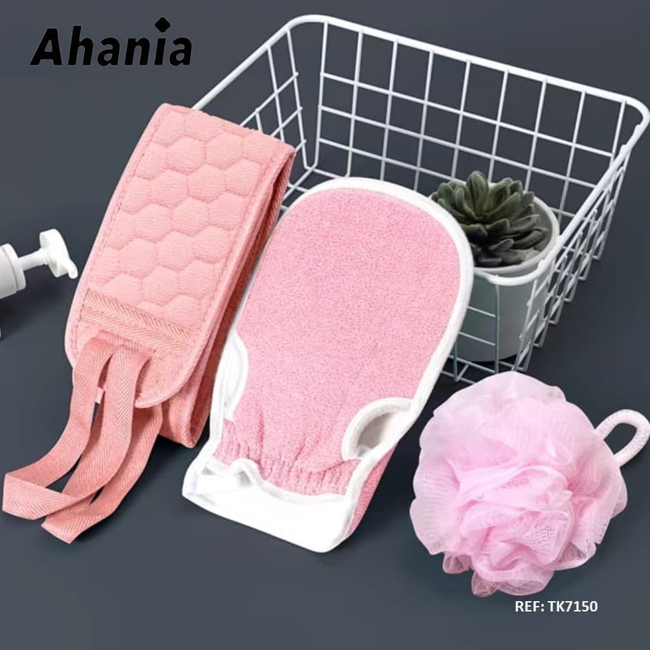 Kit 3 Peças Acessórios Para Banho Chuveiro Luva e Faixa Esfoliante Limpeza Corporal Esponja Bucha de Nylon Macia Esupuma