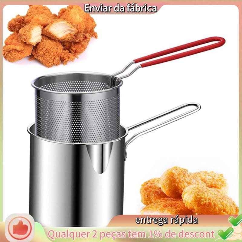 Frigideira Fritadeira Com Cesta De Aço Inoxidável Para Fritar Peixes Camarão Frango E Batatas Fritas