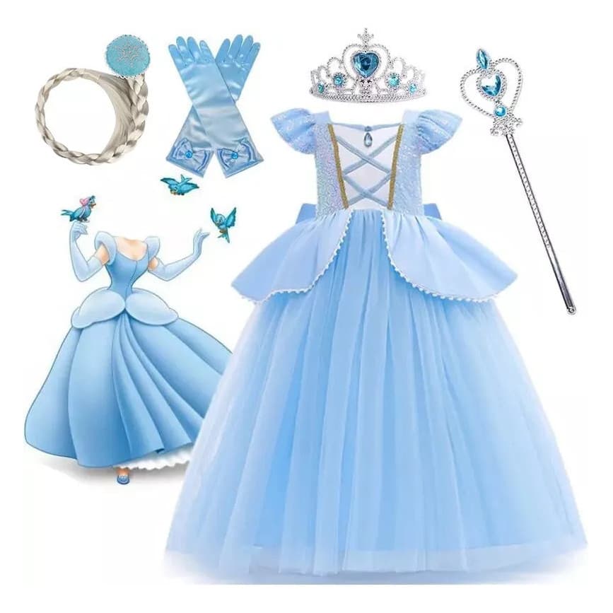 Kit Vestido Infantil De Princesa Cinderela Para Menina