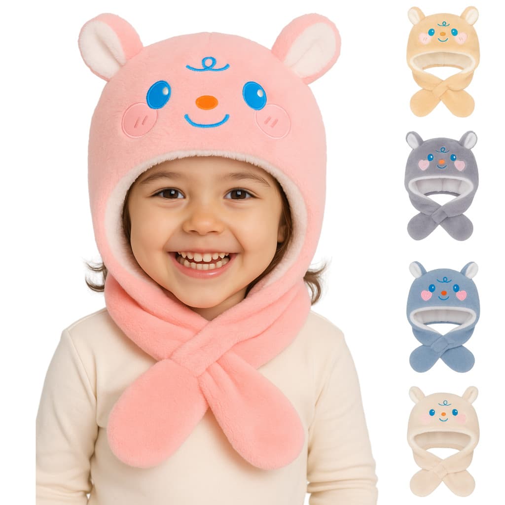 Touca Infantil Ursinho Fofo Forrada Com Protetor de Orelha para Criança