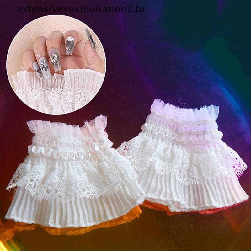 Moda 1 Par Manicure Foto Renda Decorativa Manguito Dupla Camada Malha Chifre Manga Prego Mostrando Posando DIY Shoog Fun