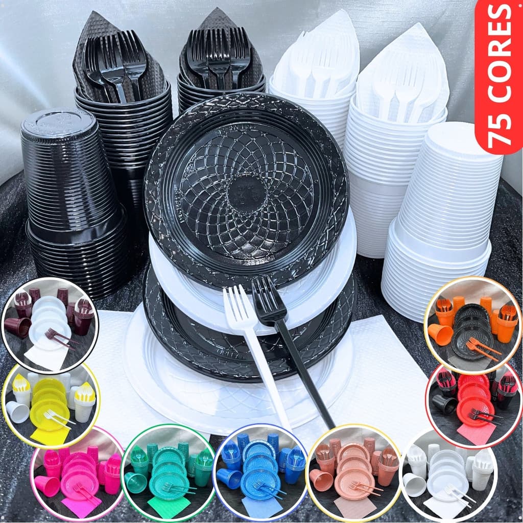 Kit 200 Itens Festa Aniversário Descartável Completo Plastico Candy Perolado Copinho Pratinho Garfinhos Guardanapos