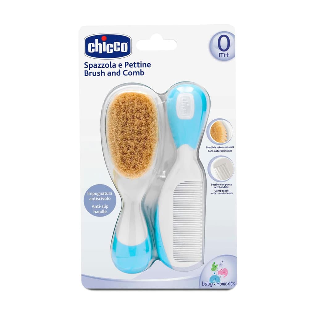 Kit Pente E Escova Natural Para Bebê +0 Meses Chicco - Azul e Rosa
