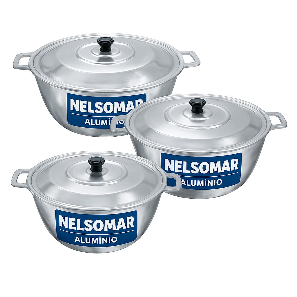 Kit 3 Tachos Fritadeiras 22cm Com Tampa Aluminio Polido