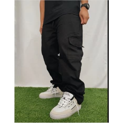 Calça Cargo jeans e sarja Larga e jogger Masculina Skate 6 Bolsos Fechamento Cordão unisex 2025
