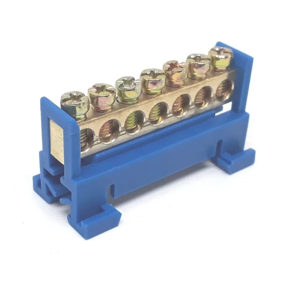 Barramento 7 Furos Com Suporte Din Azul - Neutro