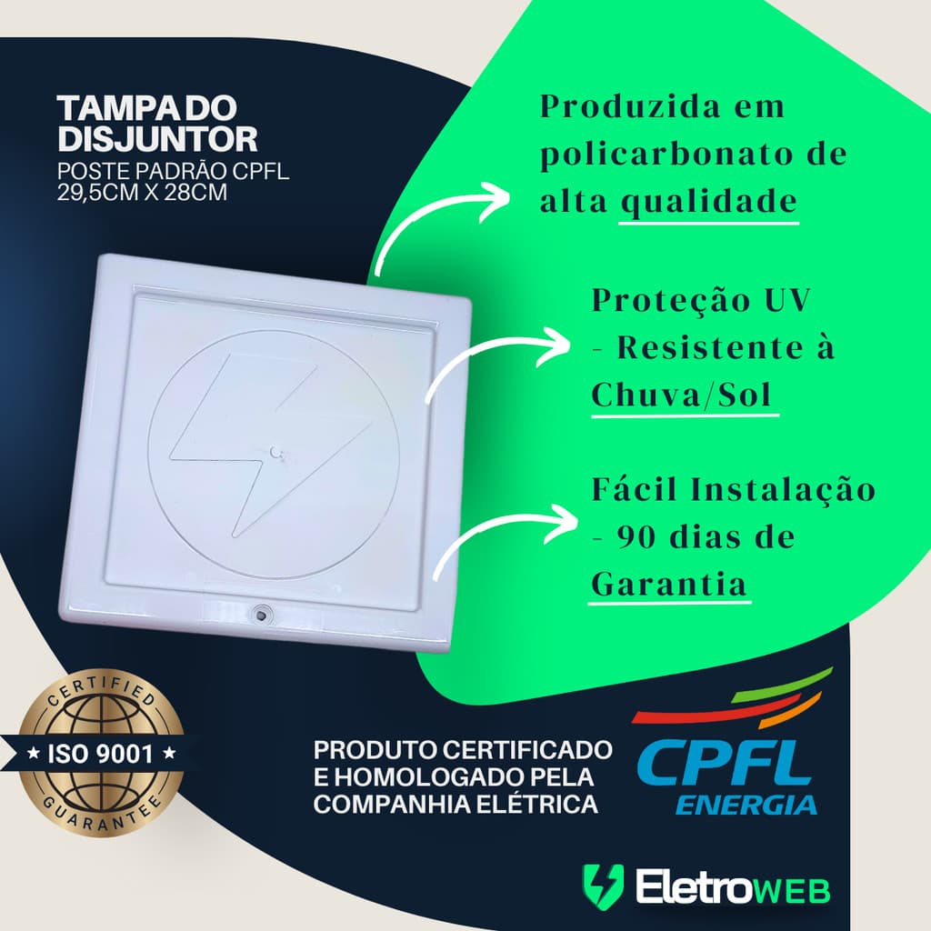 Tampa Proteção Disjuntor 28X29,5 (AxL) Poste Padrão CPFL - Branca Cinza Transparente Bege Preta Azul