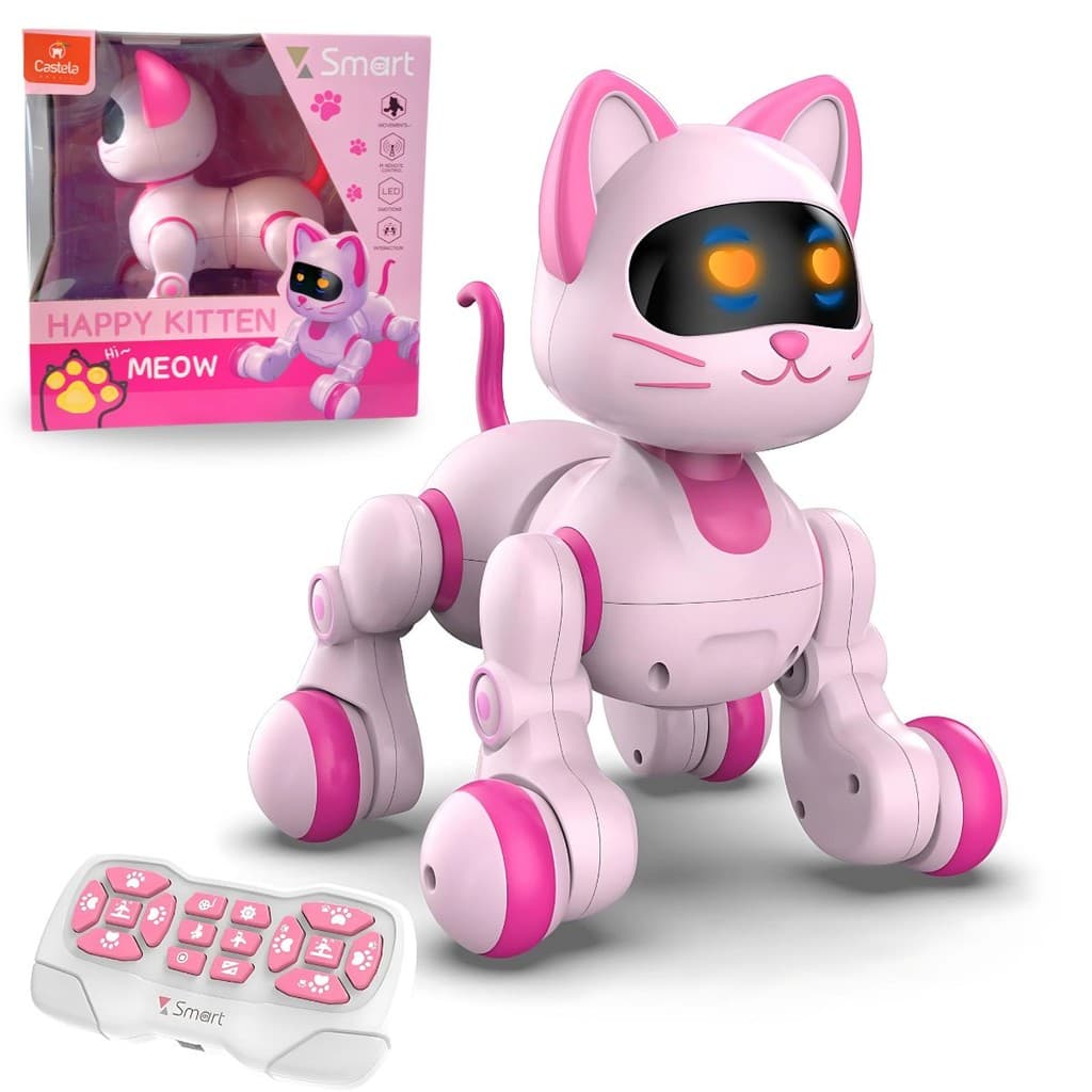 Gato Robô De Controle Remoto Infantil Rosa Com Led - Castela