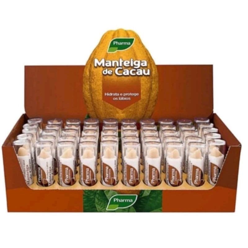 O Bálsamo labial de manteiga de cacau Pharma contém 20 30 40 50 unidades.