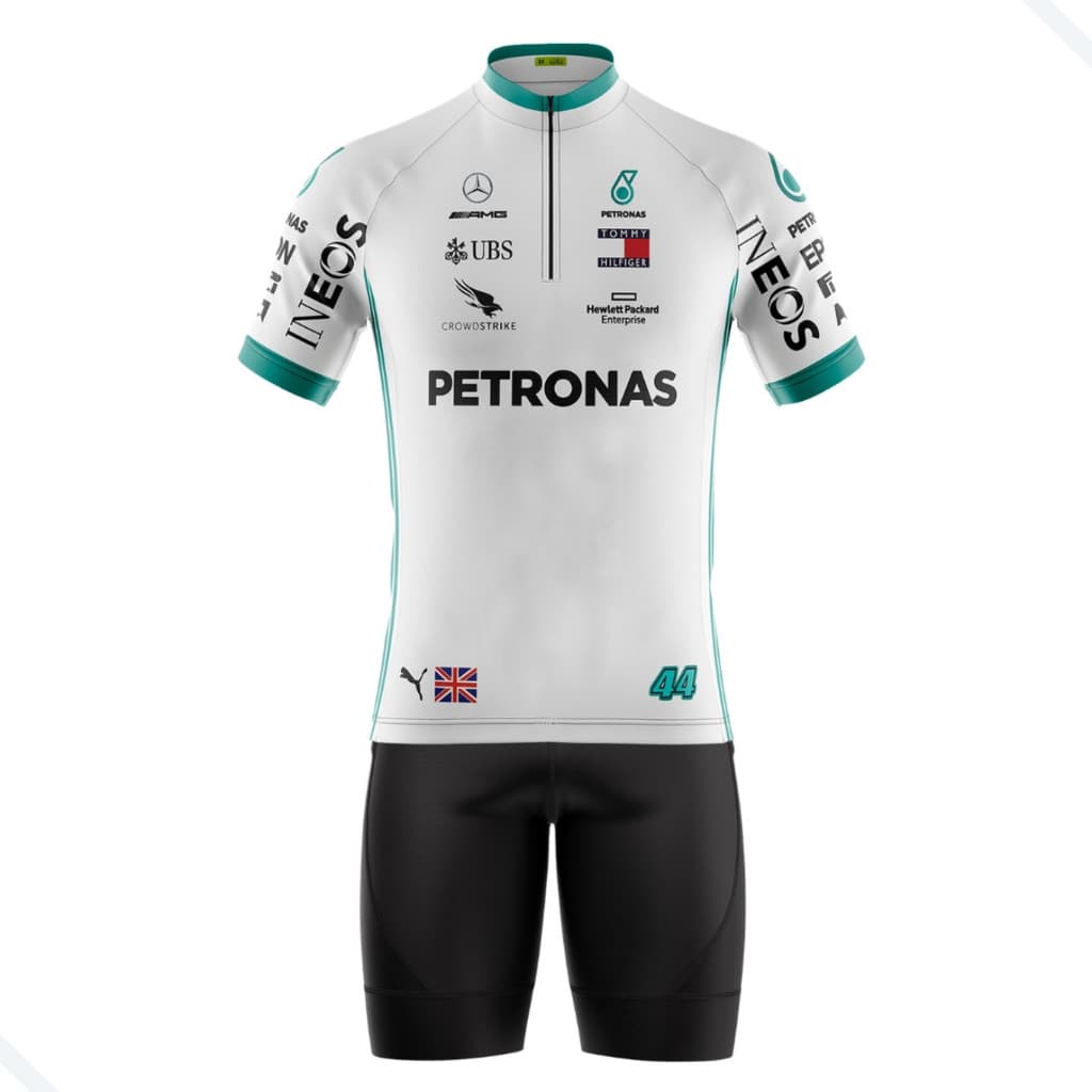 CONJUNTO CICLISMO MASCULINO BERMUDA E CAMISA PETRONAS COM BOLSOS UV 50+
