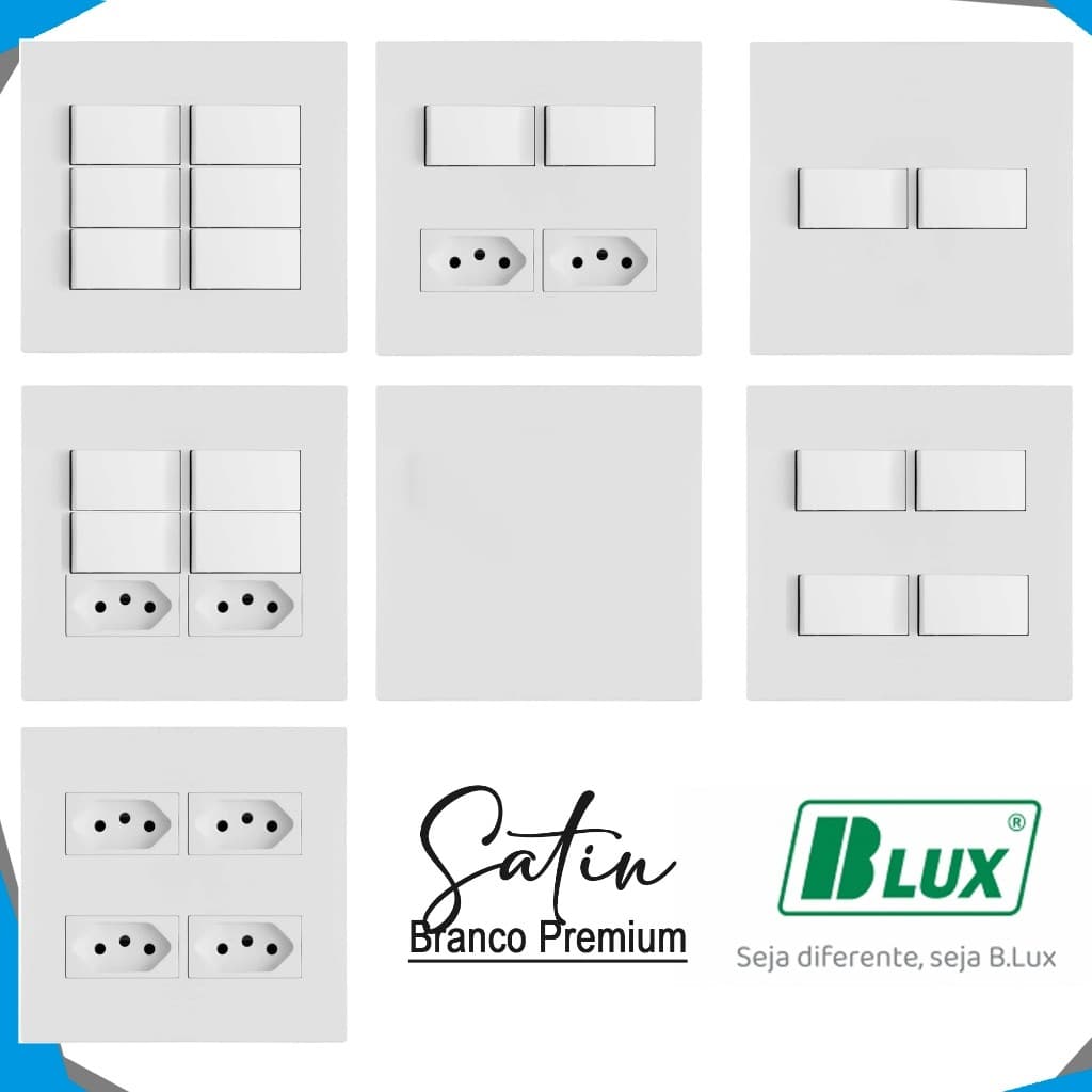 Tomada 10a 20a Interruptor Simples Paralelo Conjunto 4x4 Completo Recta Branco Satin Fosco BLUX