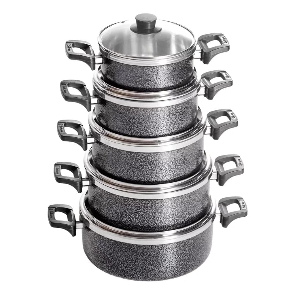 Jogo Kit de Panelas grosso de Aluminio com Tampa de vidro 5 pecas