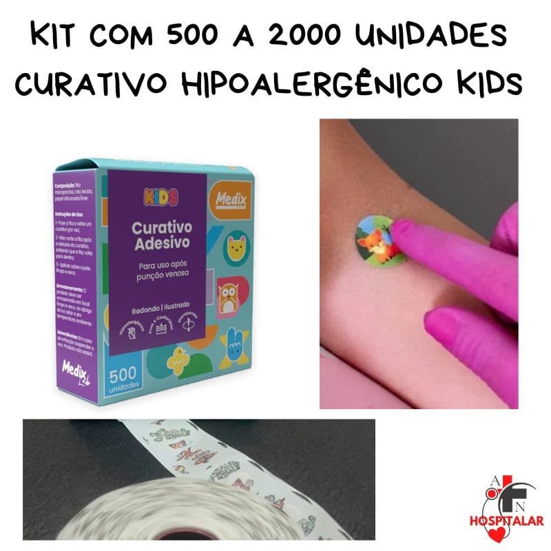Curativo Hipoalergênico Kids kit com 500 a 2000 Unidades