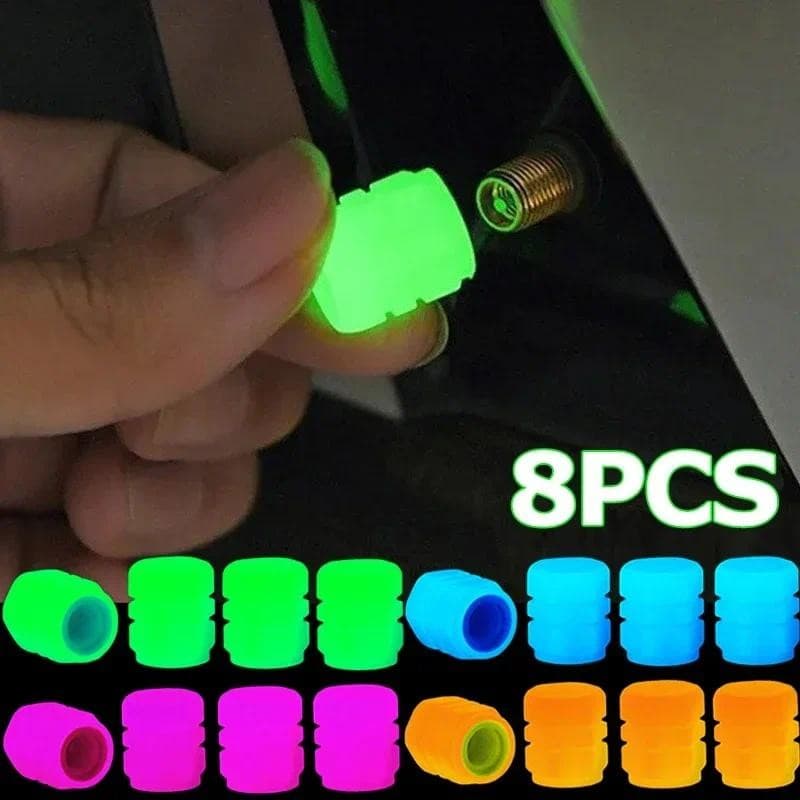 1/4/8 Pçs Tampas De Válvula Luminosas Fluorescente Noite Brilhante Carro Motocicleta Bicicleta Roda Pneu Hub Luminosa