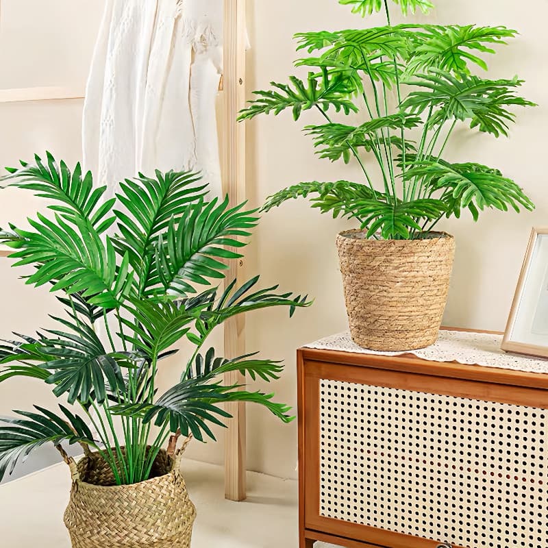 12Folhas Planta Artificial Palmeira Areca Real Toque