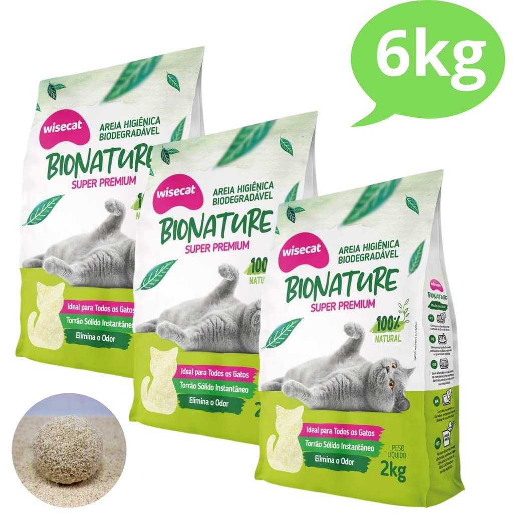Kit 3 Areia Sanitária De Mandioca Granulado Para Gatos Biodegradável Wisecat 6kg
