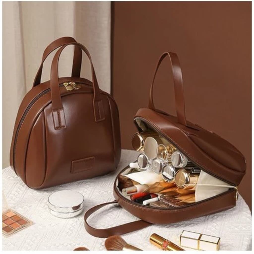 Bolsa Cosmética Couro PU Com Zíper De Maquiagem Estilo Coreano Para Viagem
