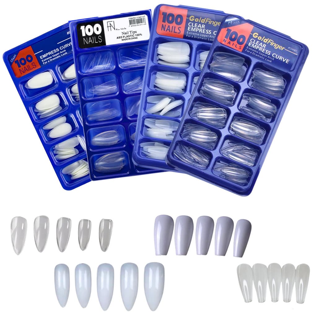 Kit 100 unhas postiças Almond Amendoada Bailarina Leitosa Transparente